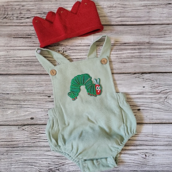 The Very Hungry Caterpillar First Second Birthday Cake Smash Romper Crown Set - Picture 6 of 16
